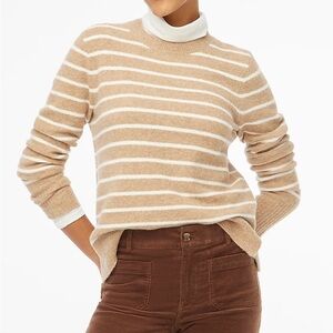 J crew heather mushroom ivory Striped crewneck sweater in extra-soft yarn